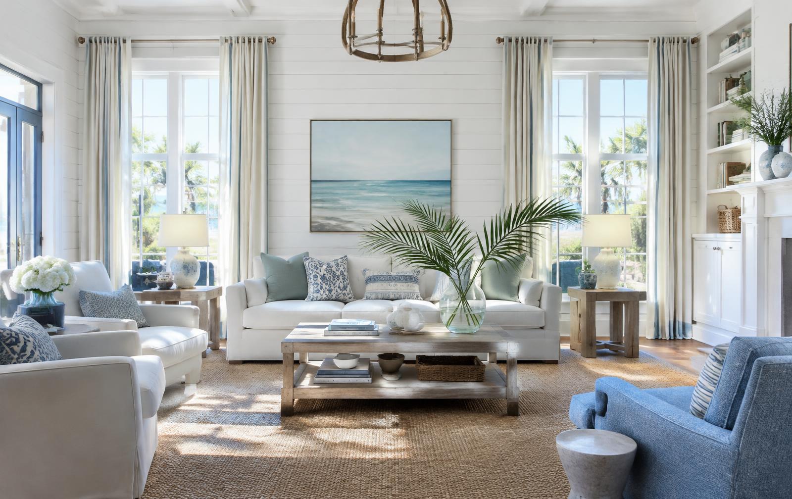 Sparkling clean coastal living room